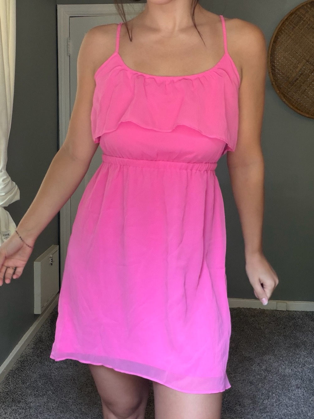 American Eagle Outfitters Hot Pink Ruffle High/Low Dress